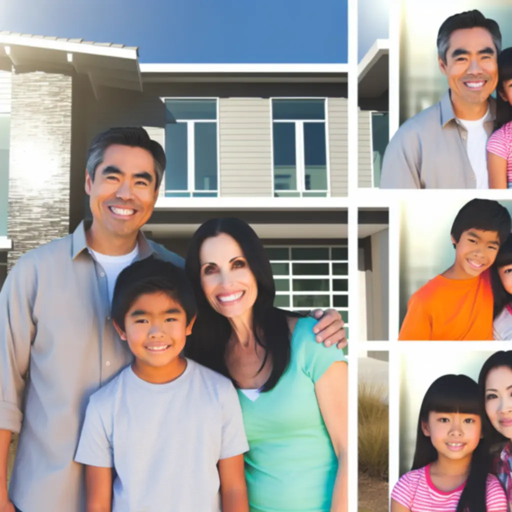 Smiling family relaxing in their newly renovated home