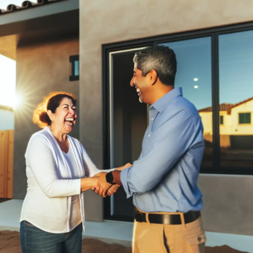 Homeowner receiving keys at the final handover of a completed residential construction project
