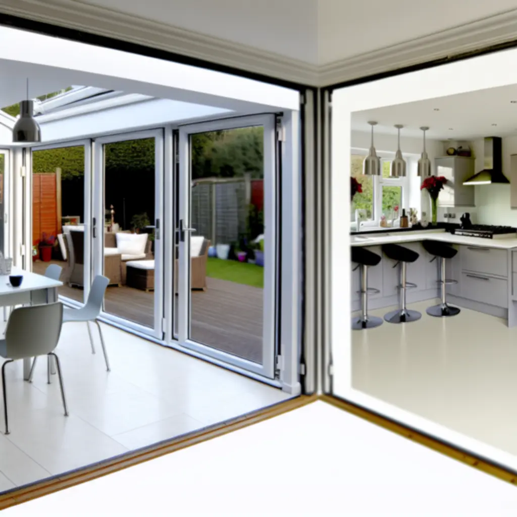Open-plan kitchen extension with rooflights and large sliding doors