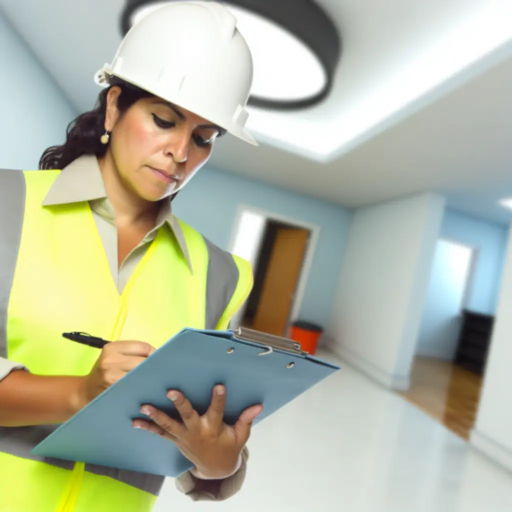 Builder carrying out quality check on completed construction work